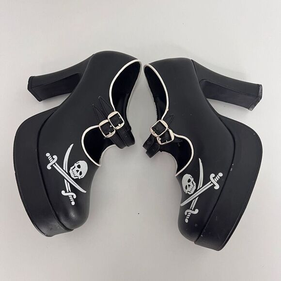 Vintage 90s TUK Platform Mary Jane US women's 8 Leather Pirate Skull Goth - Picture 2 of 8